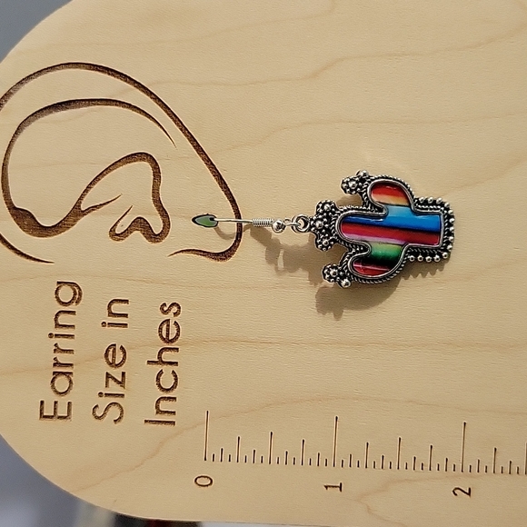 Mexican Blanket Style Cactus Drop Earrings - Picture 2 of 6